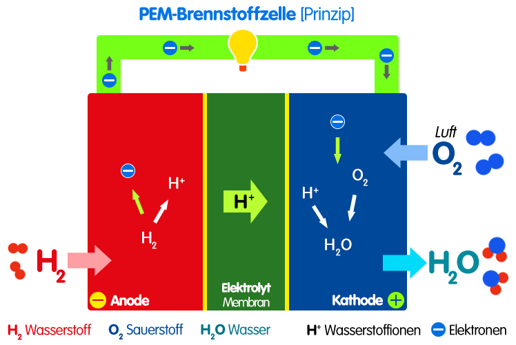 Prinzip der Brennstoffzelle.